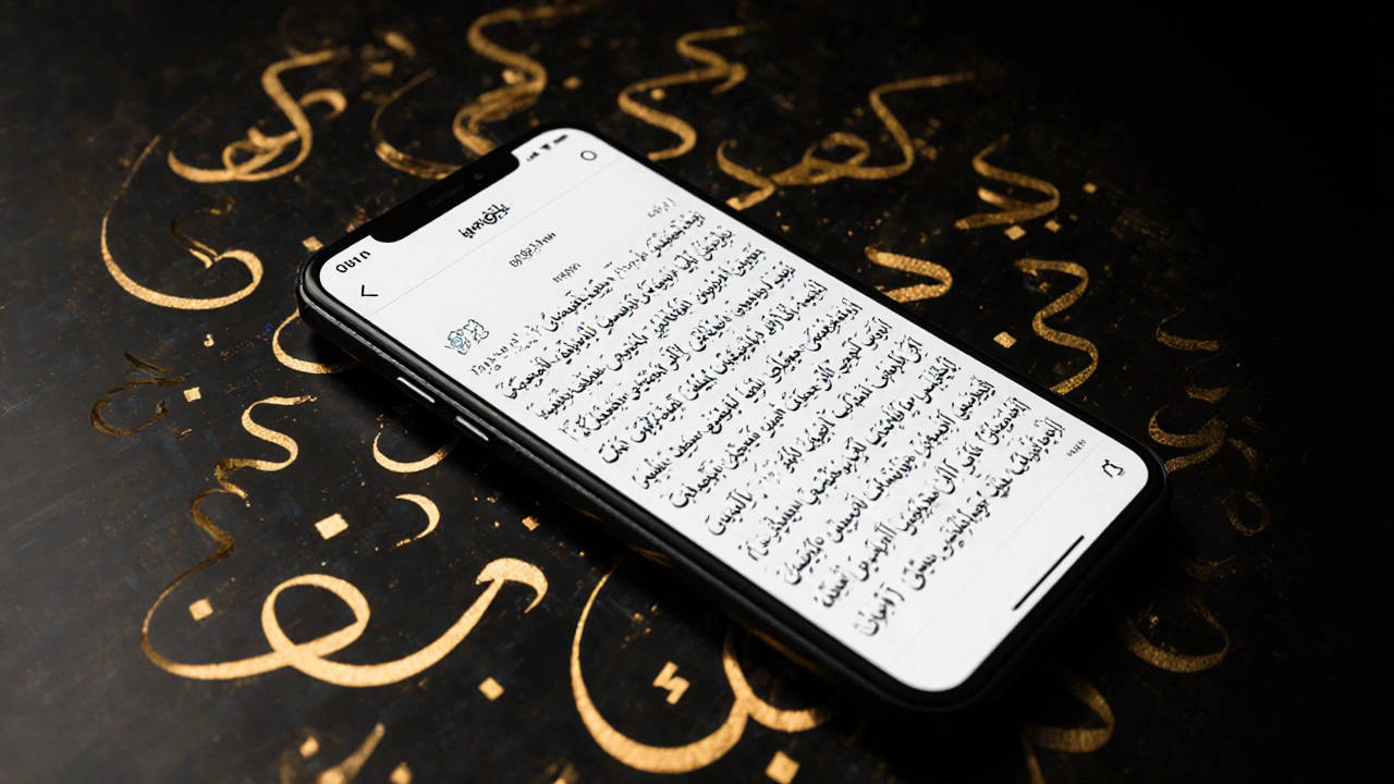 Цифровое приложение для чтения Корана с шрифтом насх на экране смартфона.