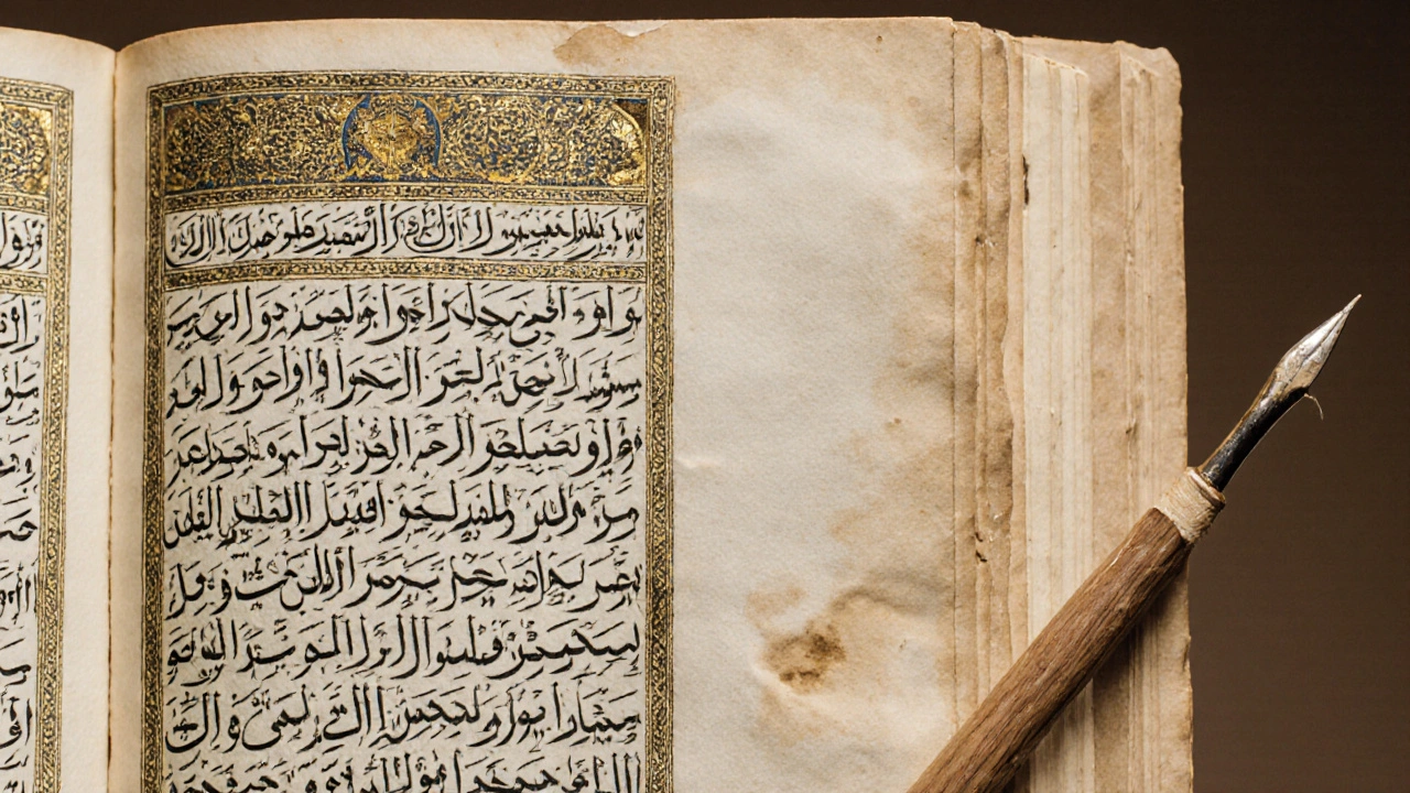 Старинная страница Корана: переход от куфического к насхскому почерку.