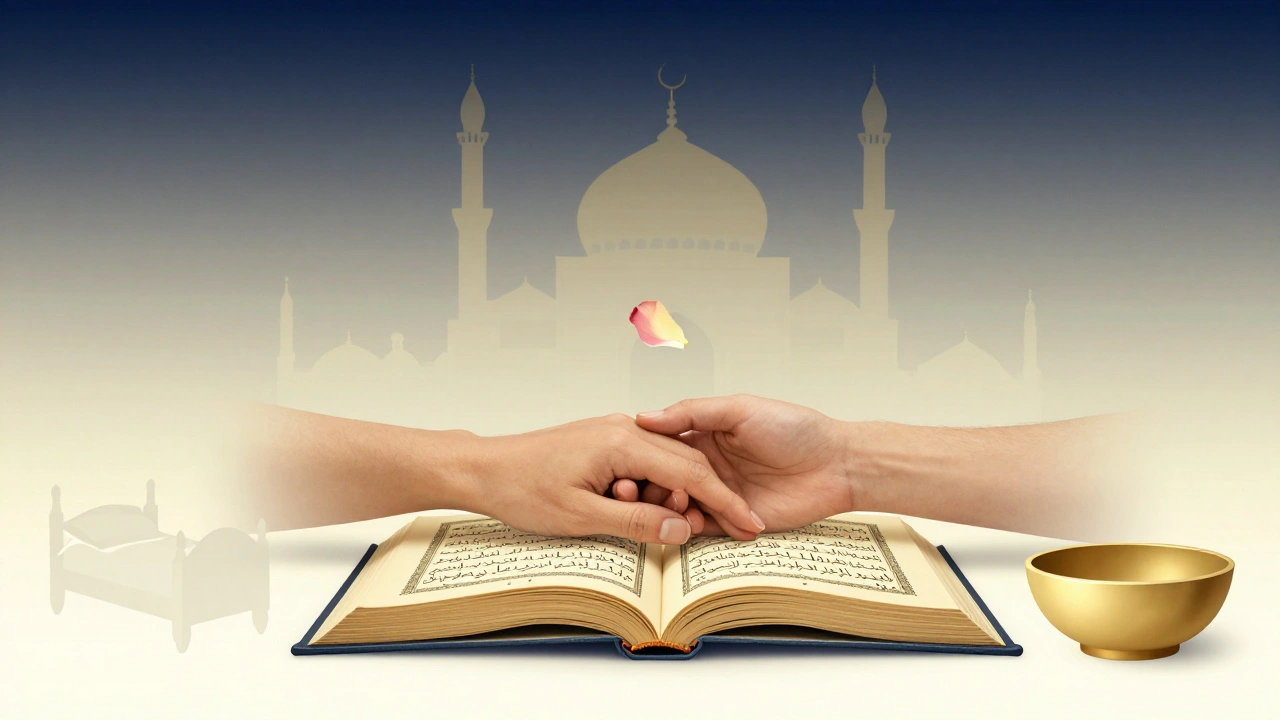 Две руки на Откровении, розовый лепесток между ними — любовь, закон и чистота в исламе.