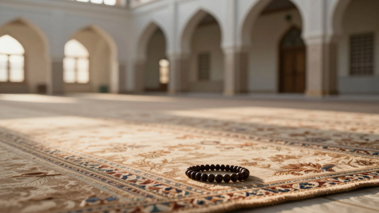 Пустой молитвенный коврик в утреннем свете, без людей и изображений.