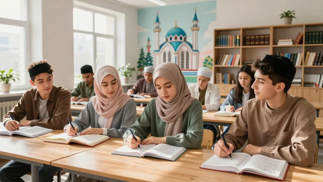 Молодые мусульмане учатся в двуязычной школе в Москве, читают арабский и математику.