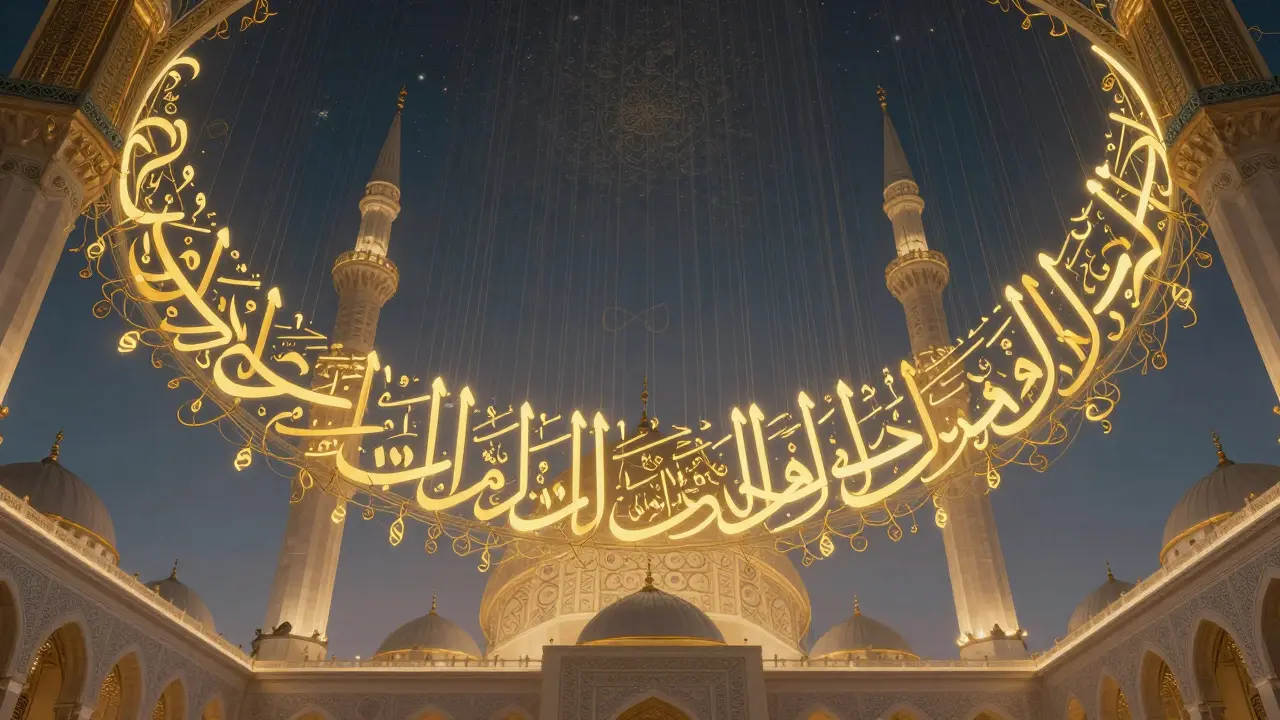 Тулузская каллиграфия плавно изгибается по потолку мечети в золотых тонах.