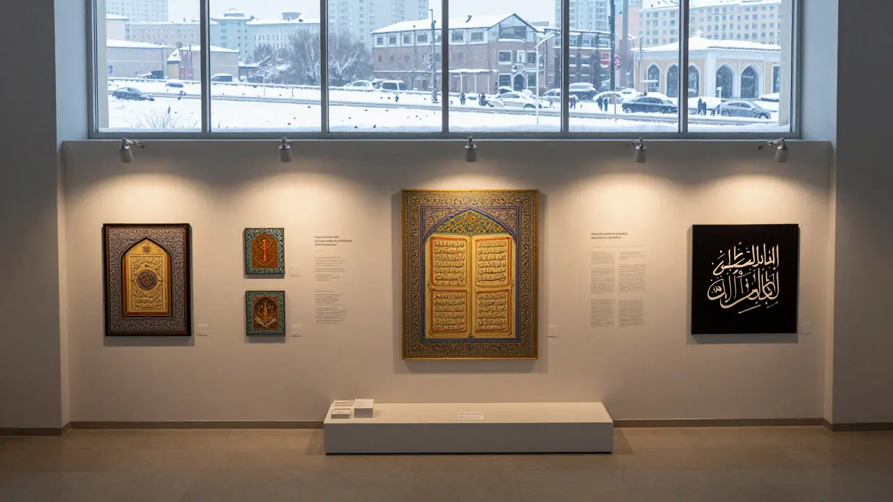 В музее Казани древние кораны с насибом и современные работы художников на одном фоне.