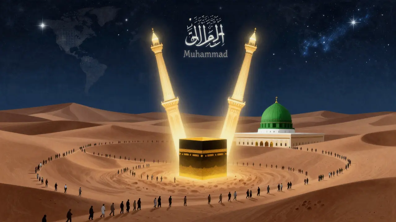 Символическое изображение Мекки и Медины как духовных столпов ислама.