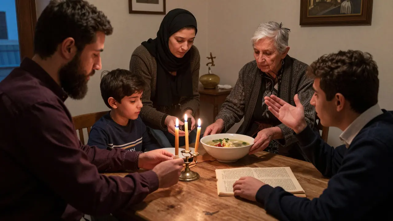 Семья и соседи вместе готовятся к Шаббату: светят свечи, учат детей, обсуждают Талмуд.